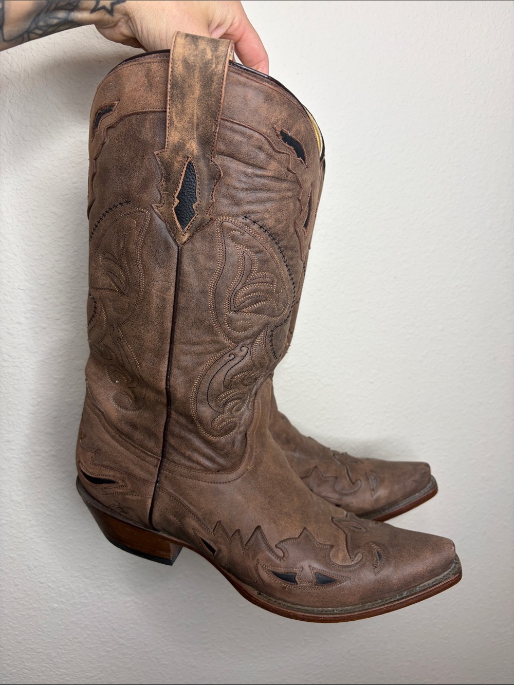 Corral | Men’s Brown Leather Snip Toe Cowboy Boots Size 12 Overlay Details